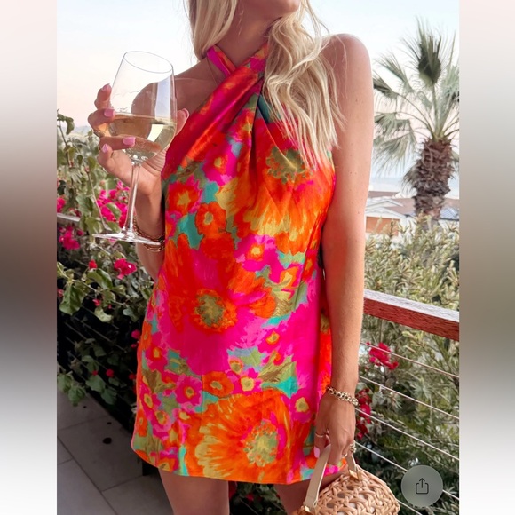 Show Me Your MuMu Dresses & Skirts - Show Me Your MuMu Hot Pink & Orange - Jasmine Tie Mini Dress ~ Miss Malibu